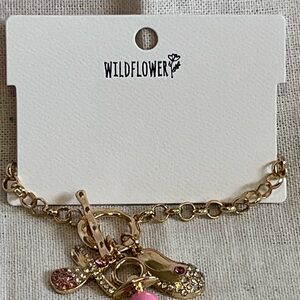 Wildflower Breast Cancer Awareness Gold and Pink Charm Bracelet